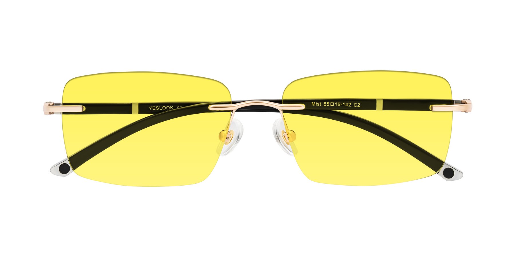 Folded Front of Mist in Rose Gold/Brown with Medium Yellow Tinted Lenses