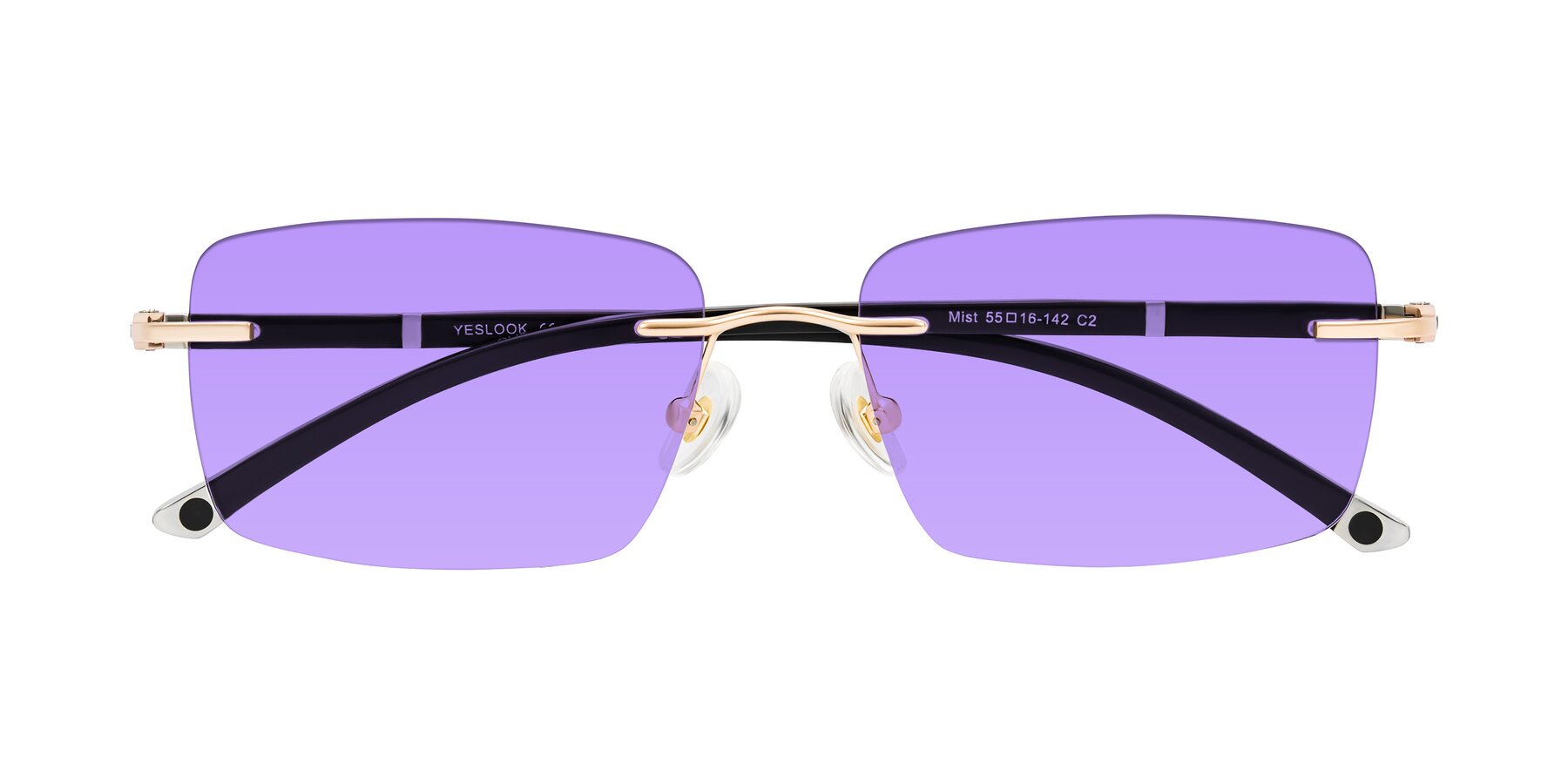 Folded Front of Mist in Rose Gold/Brown with Medium Purple Tinted Lenses