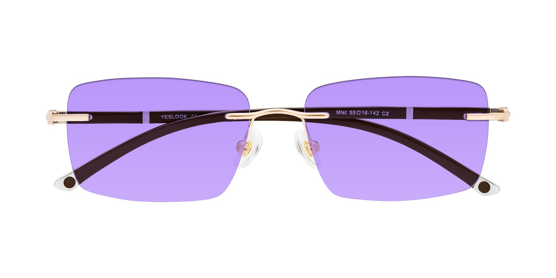 Folded Front of Mist in Rose Gold/Brown with Medium Purple Tinted Lenses