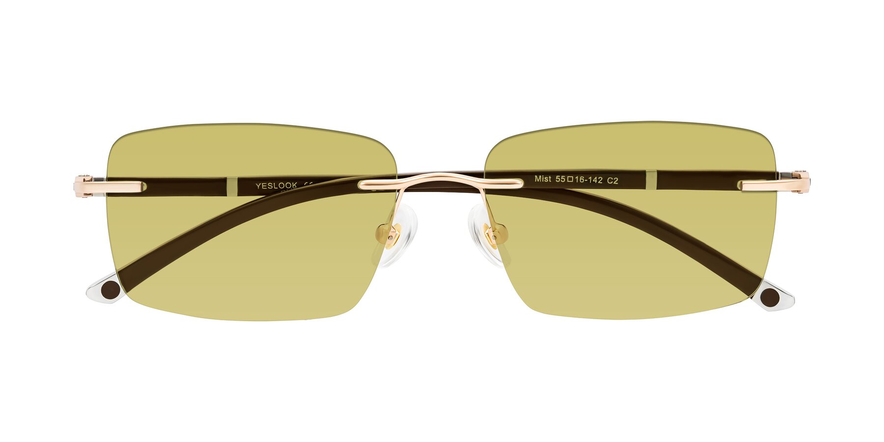 Folded Front of Mist in Rose Gold/Brown with Medium Champagne Tinted Lenses