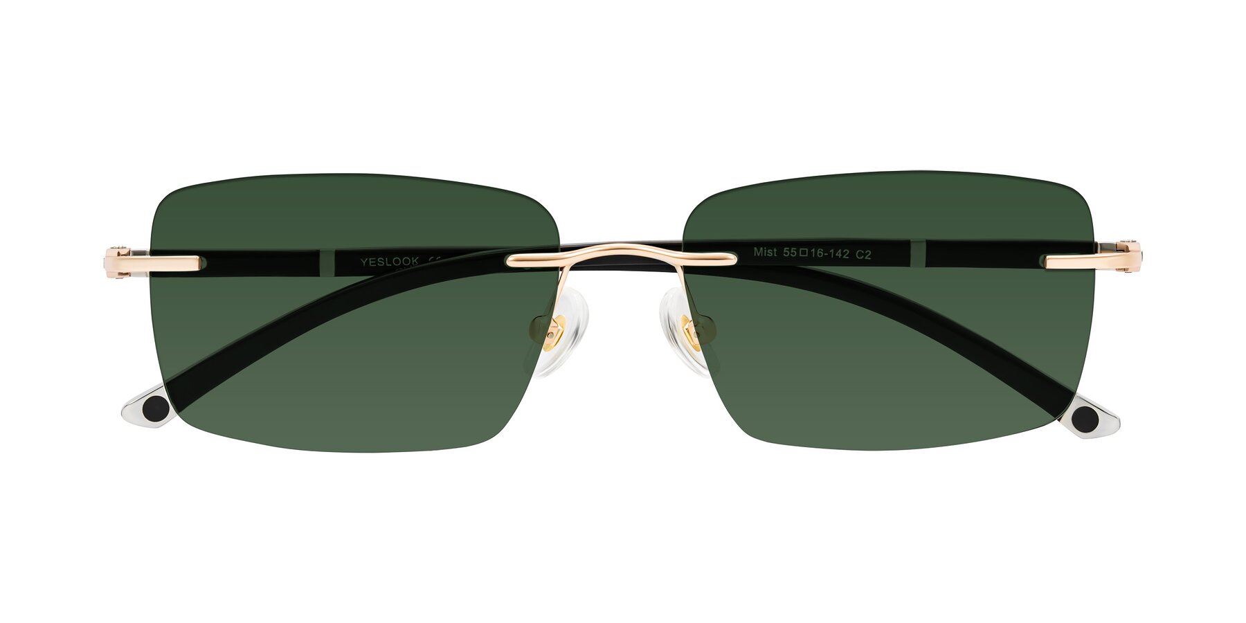 Folded Front of Mist in Rose Gold/Brown with Green Tinted Lenses