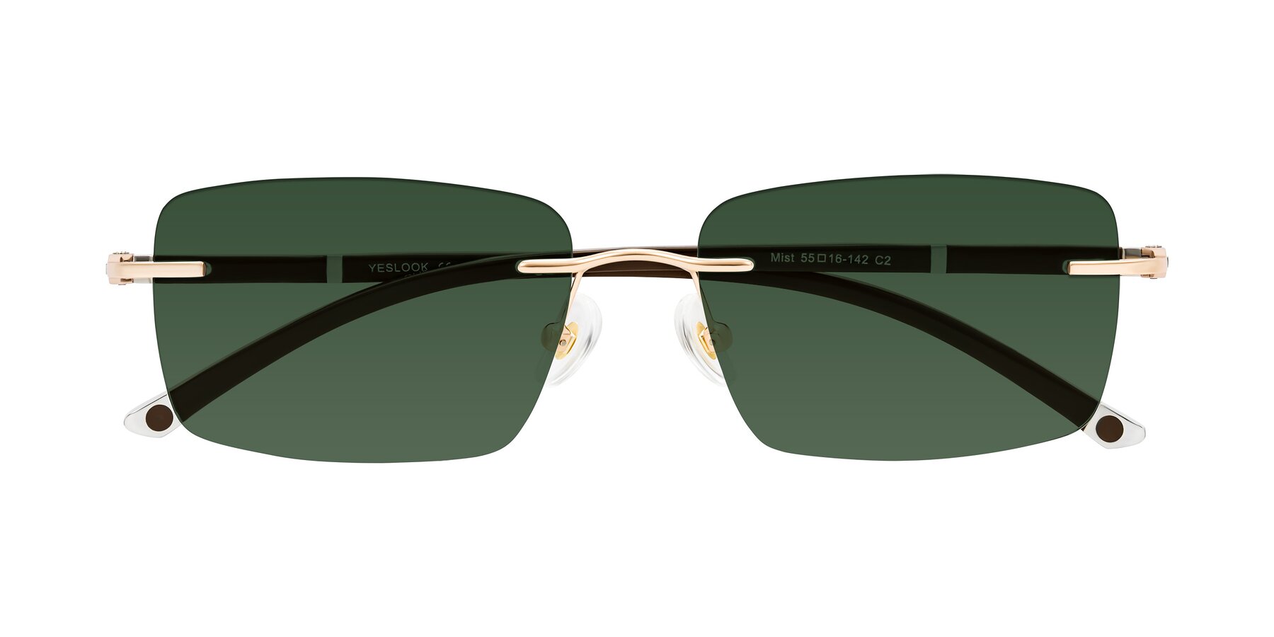 Folded Front of Mist in Rose Gold/Brown with Green Tinted Lenses