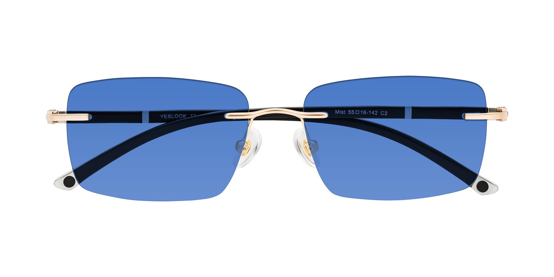 Folded Front of Mist in Rose Gold/Brown with Blue Tinted Lenses