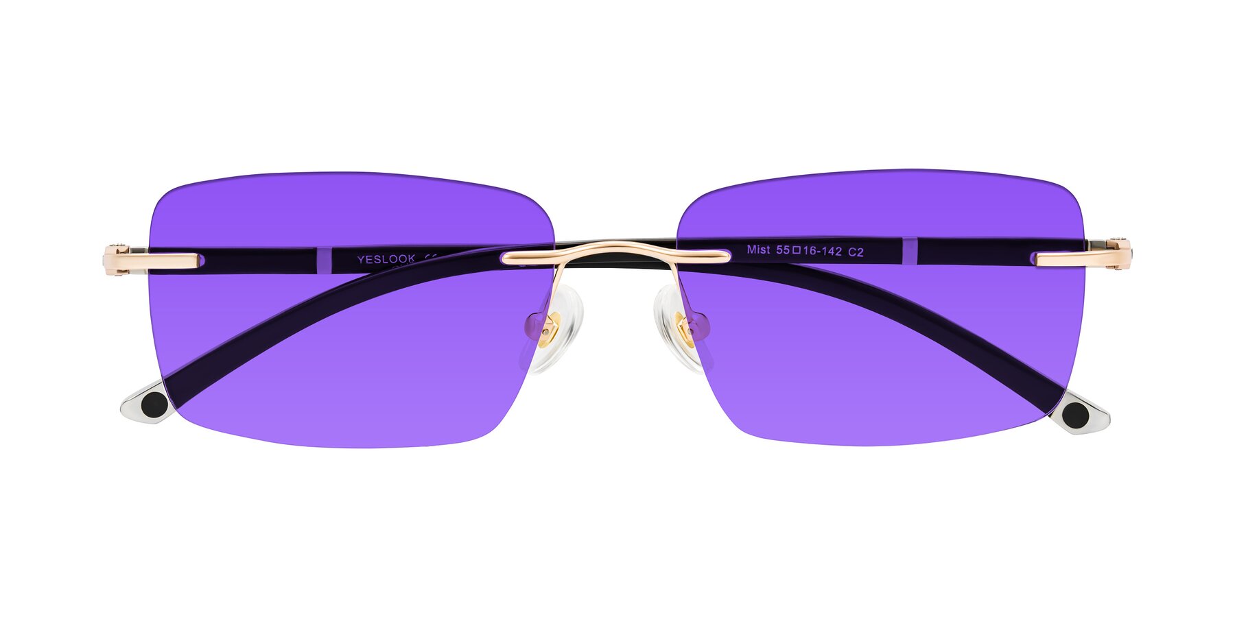 Folded Front of Mist in Rose Gold/Brown with Purple Tinted Lenses
