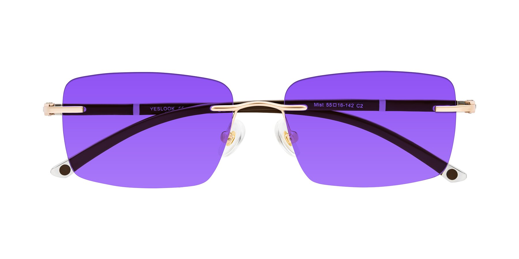 Folded Front of Mist in Rose Gold/Brown with Purple Tinted Lenses
