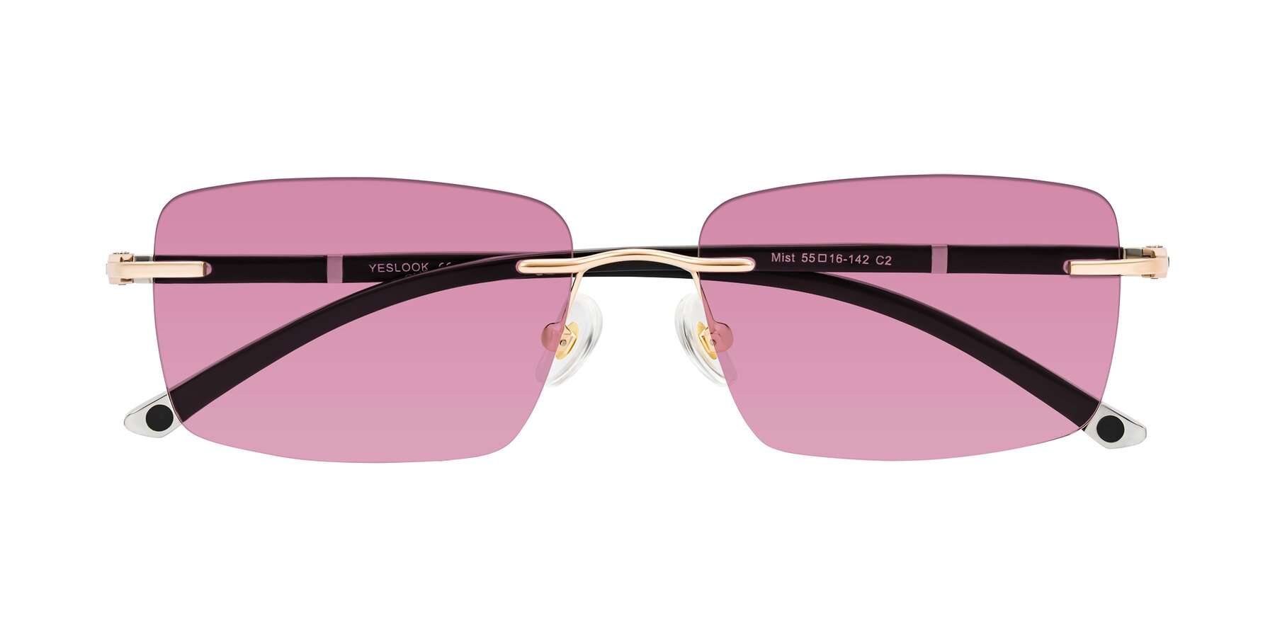 Folded Front of Mist in Rose Gold/Brown with Medium Wine Tinted Lenses