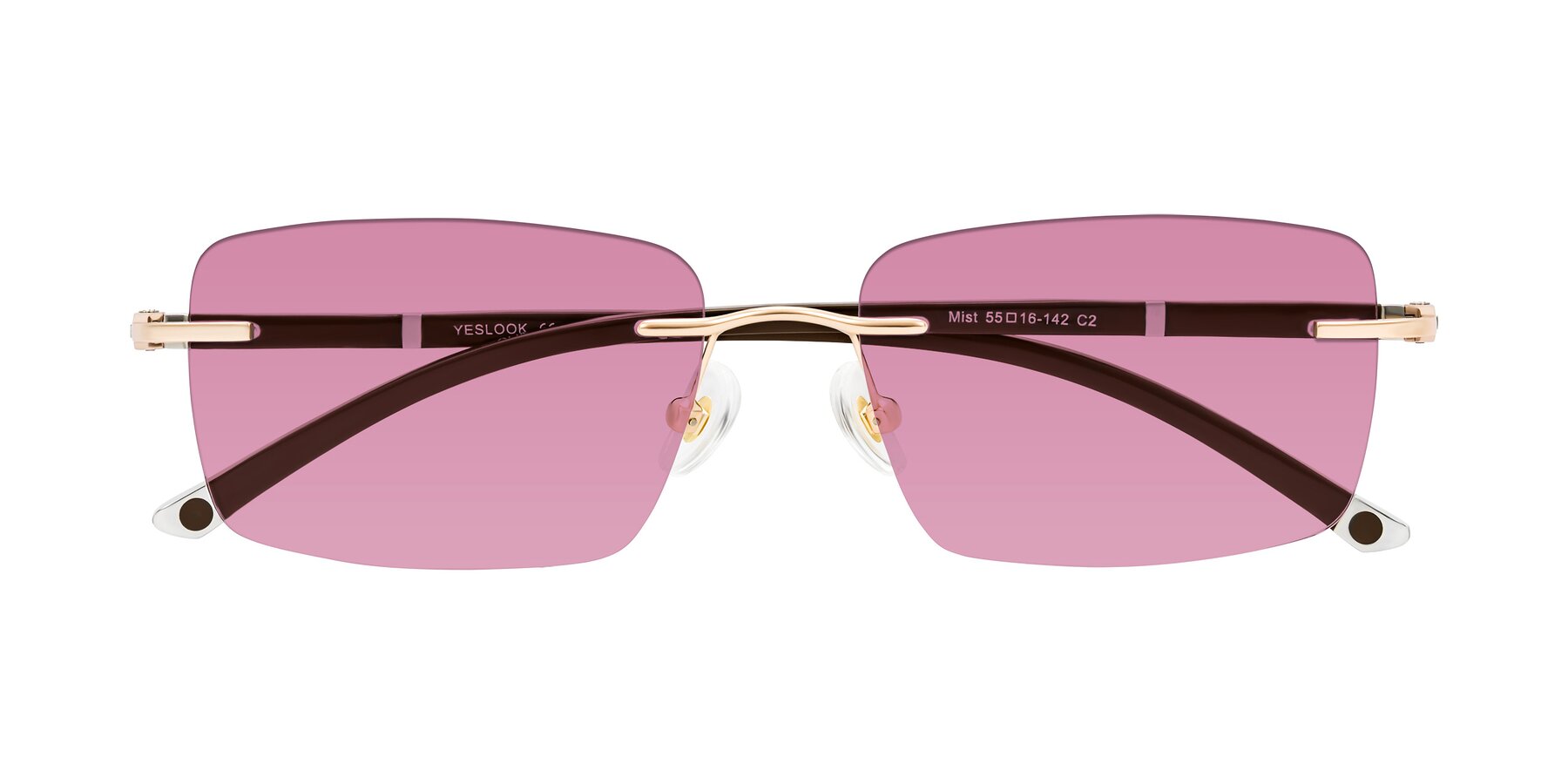 Folded Front of Mist in Rose Gold/Brown with Medium Wine Tinted Lenses