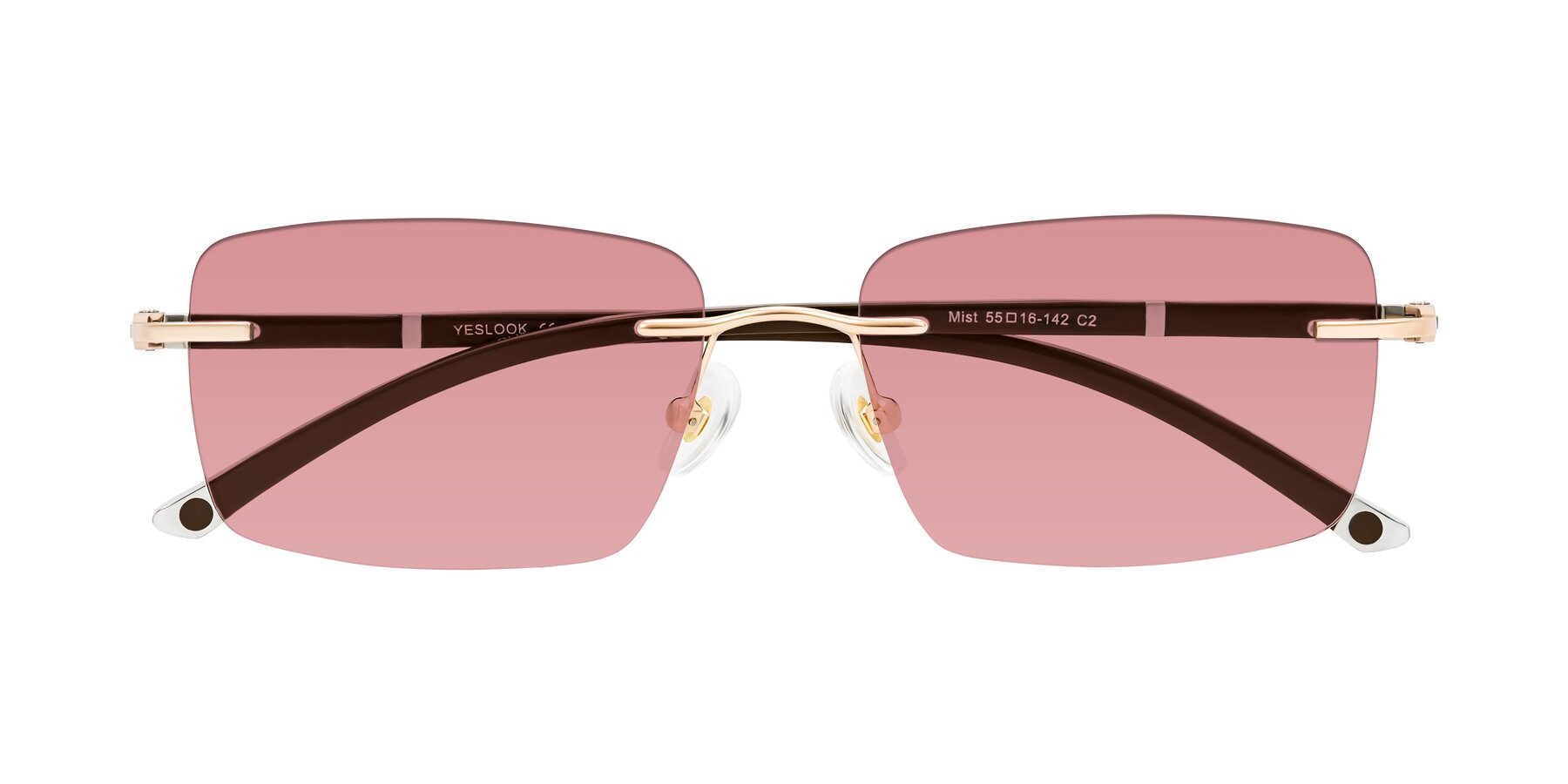 Folded Front of Mist in Rose Gold/Brown with Medium Garnet Tinted Lenses