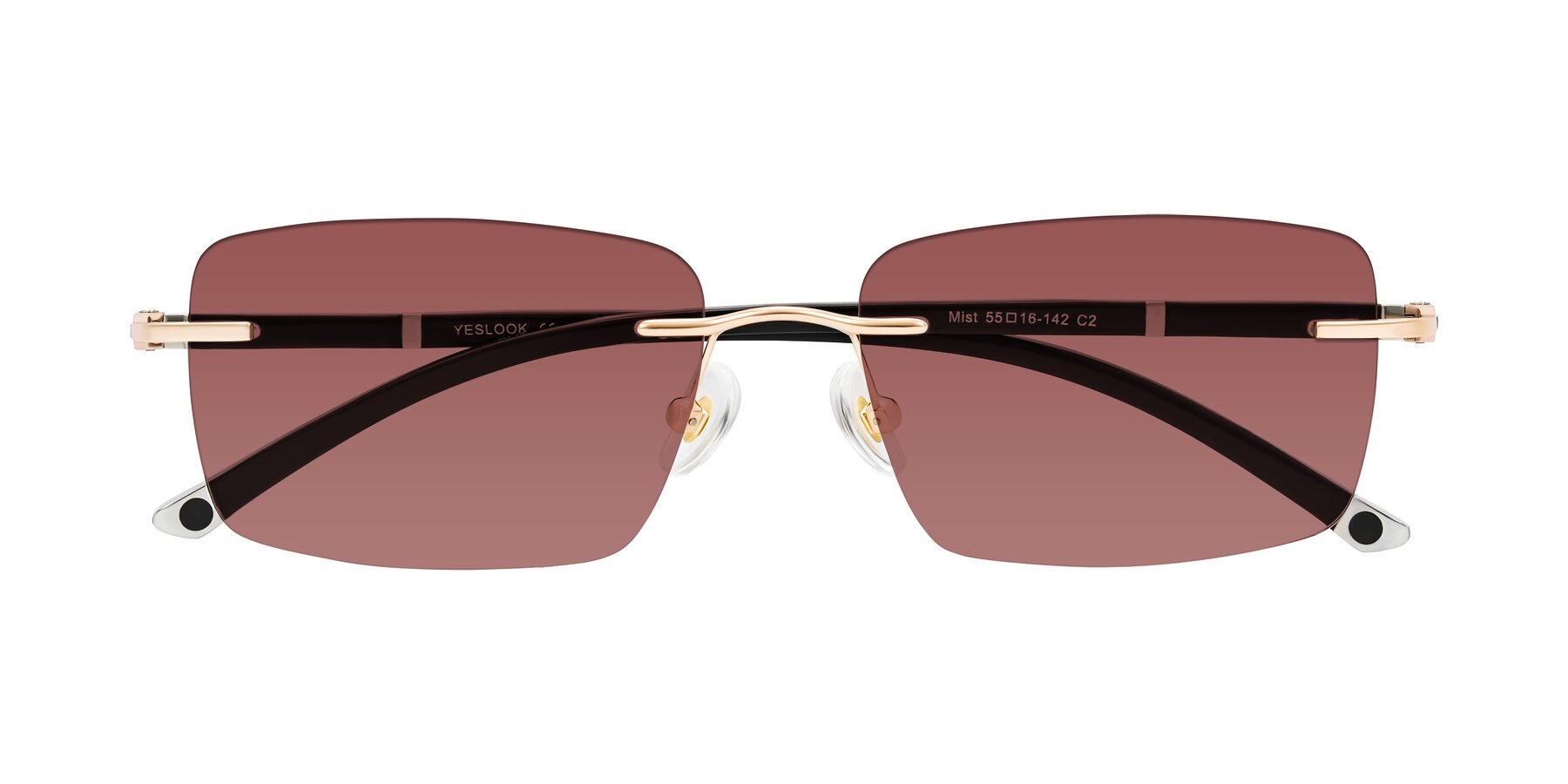 Folded Front of Mist in Rose Gold/Brown with Garnet Tinted Lenses
