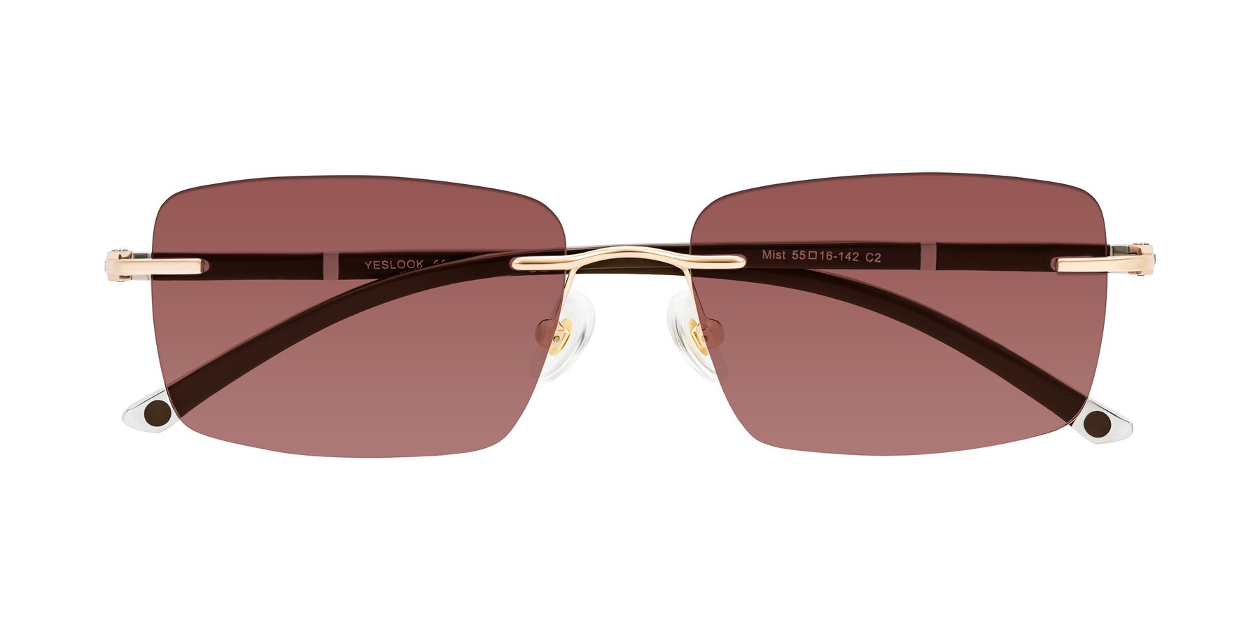 Folded Front of Mist in Rose Gold/Brown with Garnet Tinted Lenses