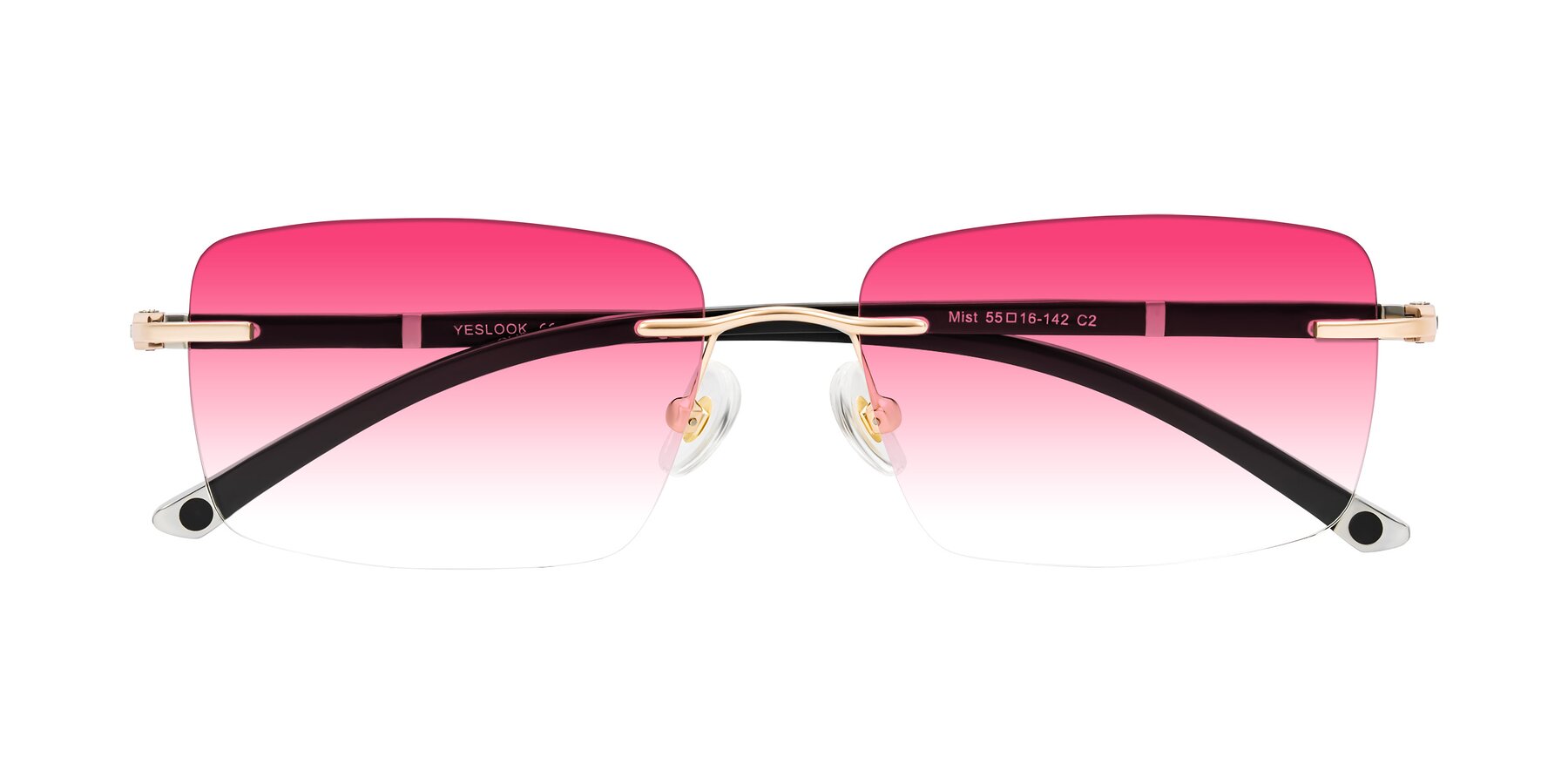 Folded Front of Mist in Rose Gold/Brown with Pink Gradient Lenses