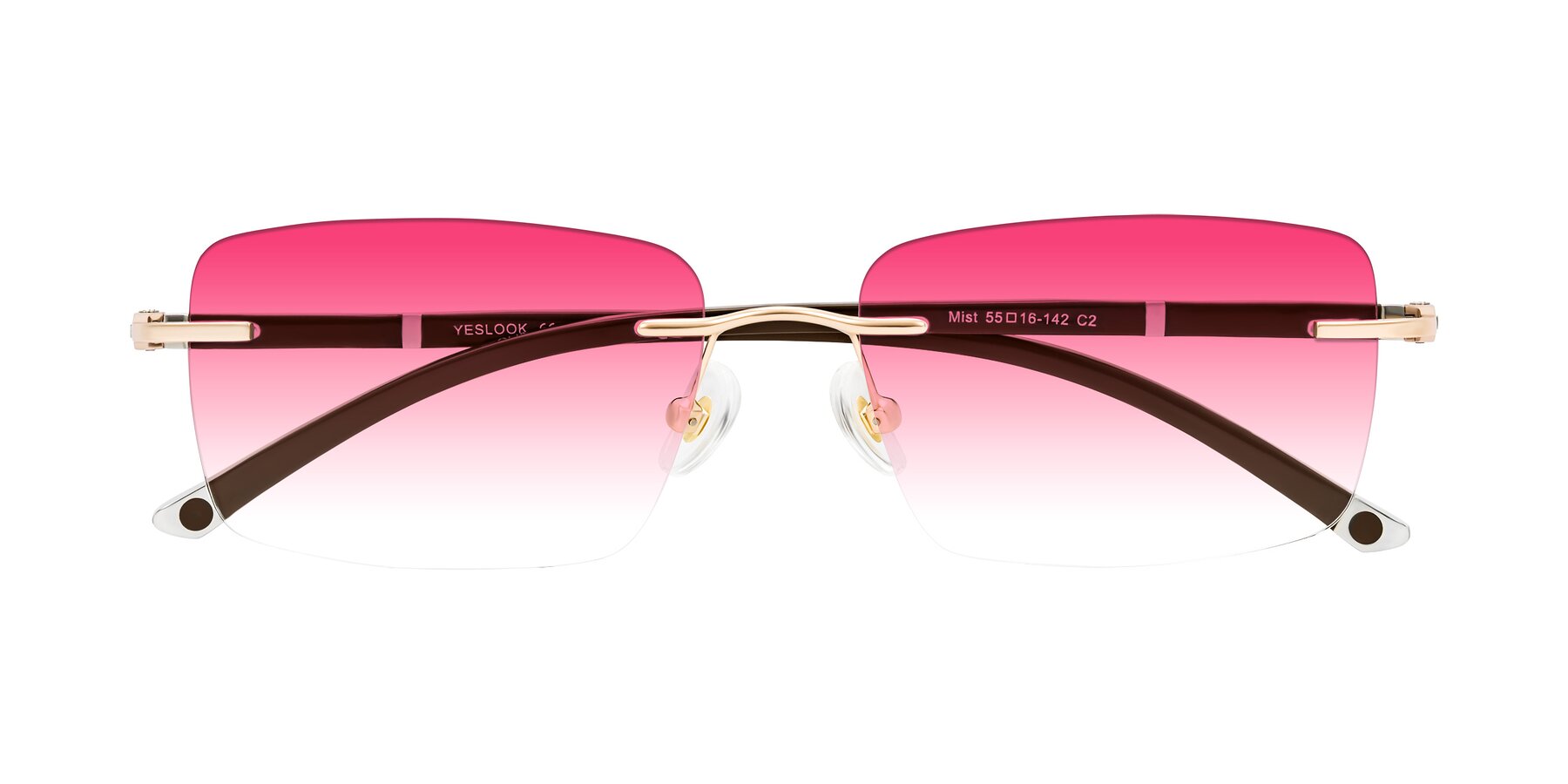 Folded Front of Mist in Rose Gold/Brown with Pink Gradient Lenses
