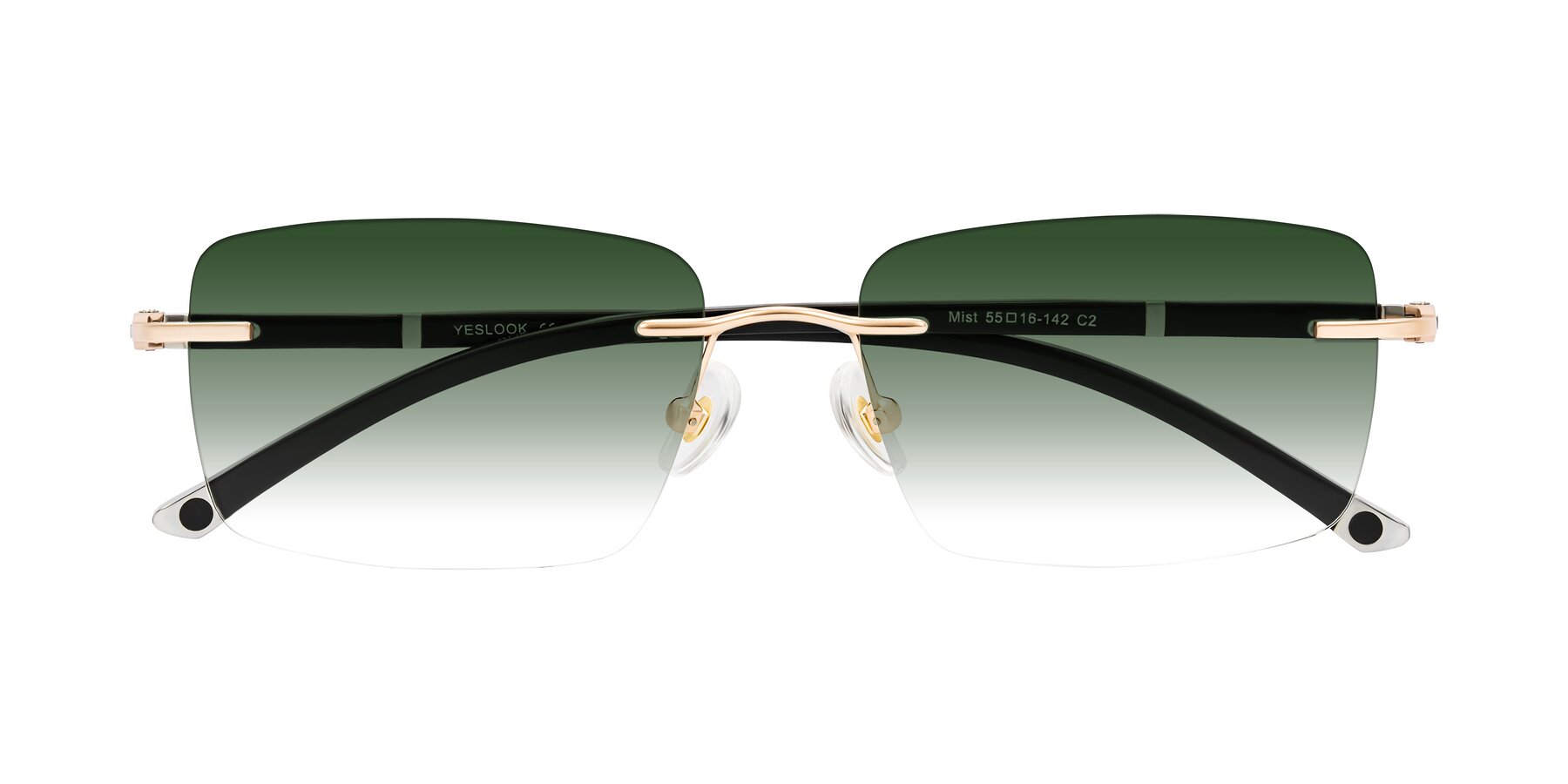 Folded Front of Mist in Rose Gold/Brown with Green Gradient Lenses