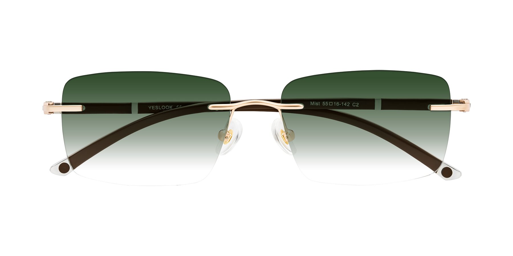 Folded Front of Mist in Rose Gold/Brown with Green Gradient Lenses