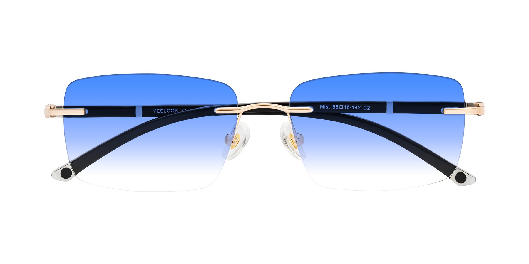 Folded Front of Mist in Rose Gold/Brown with Blue Gradient Lenses