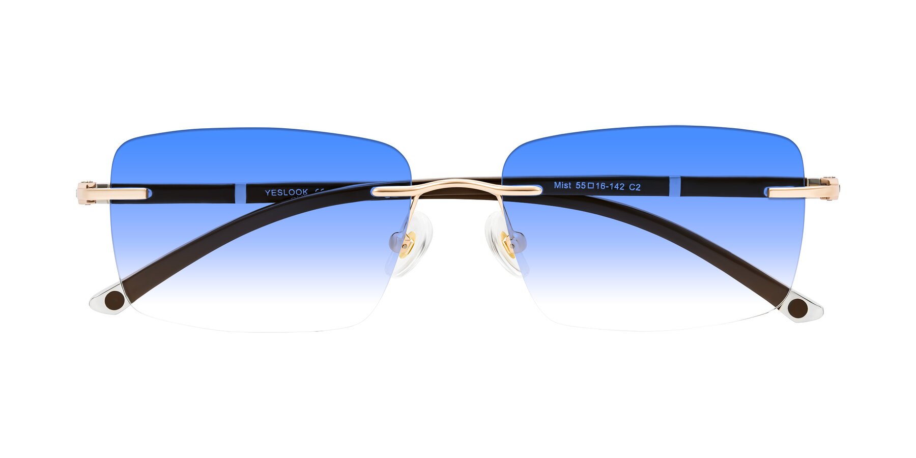 Folded Front of Mist in Rose Gold/Brown with Blue Gradient Lenses