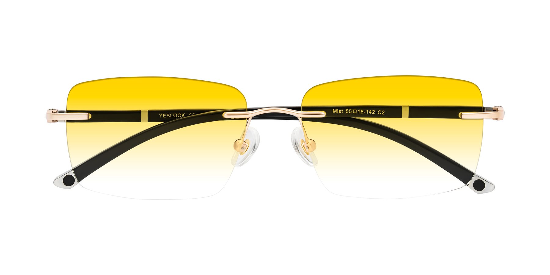 Folded Front of Mist in Rose Gold/Brown with Yellow Gradient Lenses