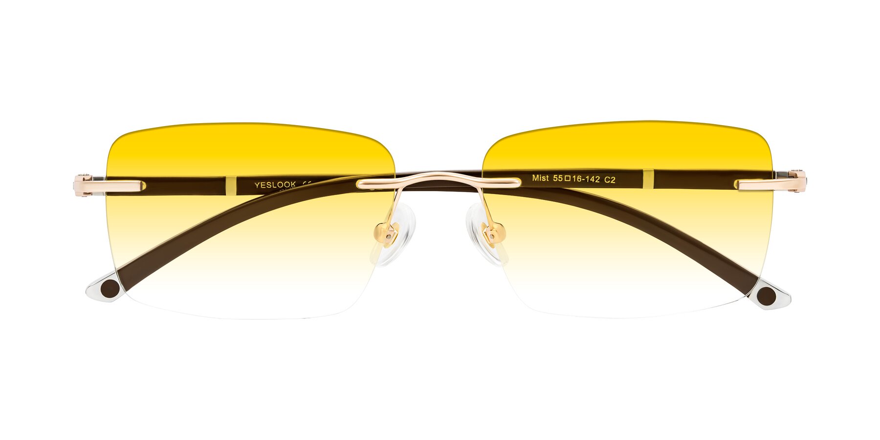Folded Front of Mist in Rose Gold/Brown with Yellow Gradient Lenses