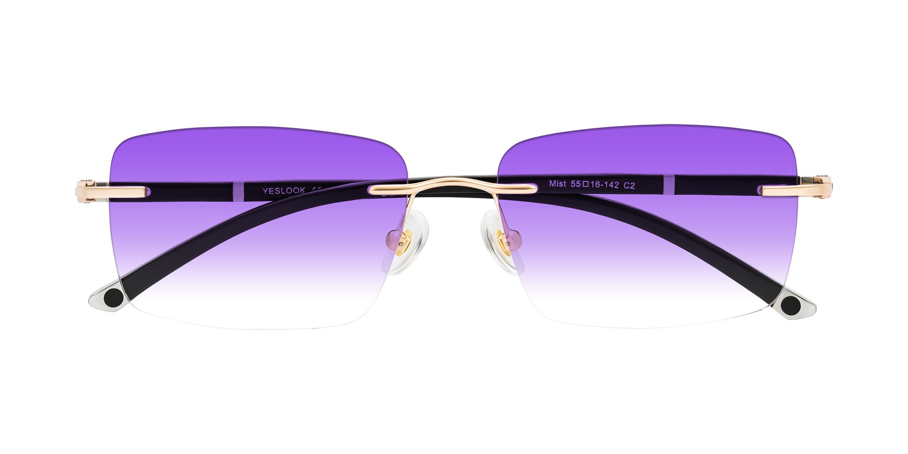 Folded Front of Mist in Rose Gold/Brown with Purple Gradient Lenses