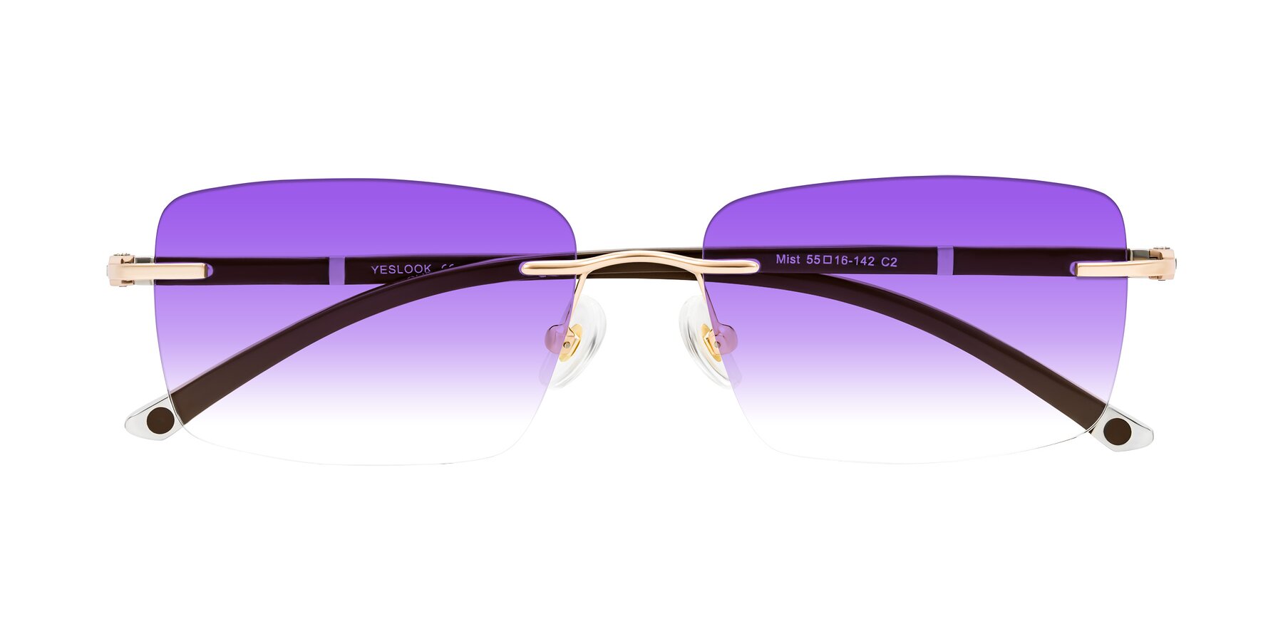 Folded Front of Mist in Rose Gold/Brown with Purple Gradient Lenses