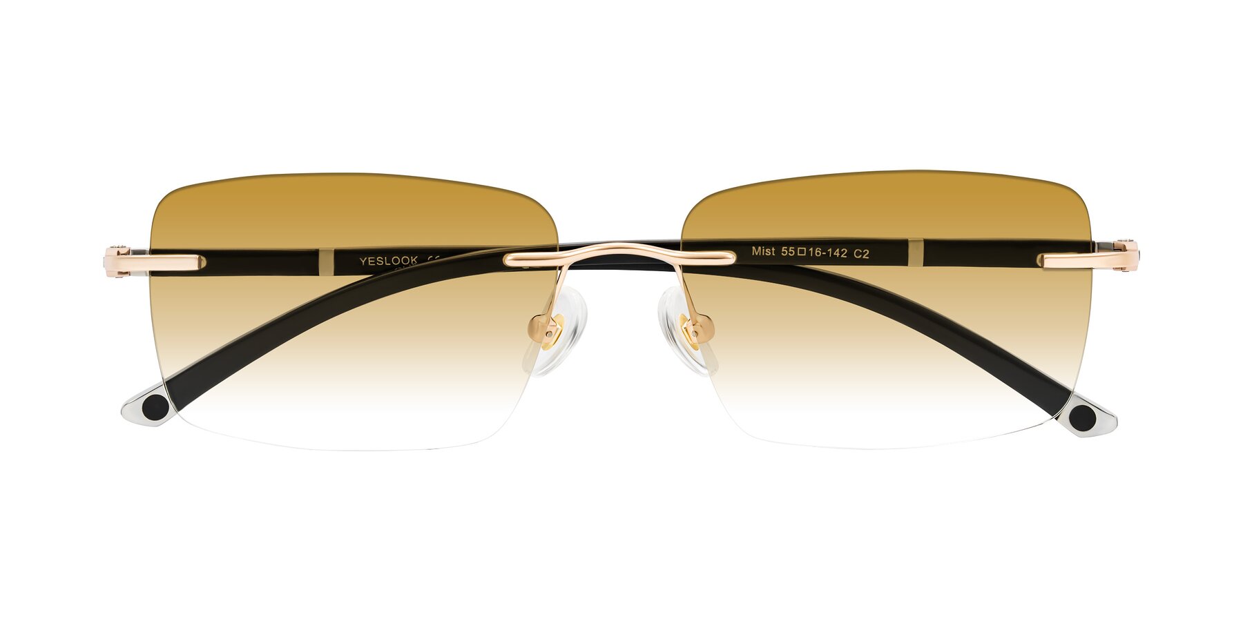 Folded Front of Mist in Rose Gold/Brown with Champagne Gradient Lenses