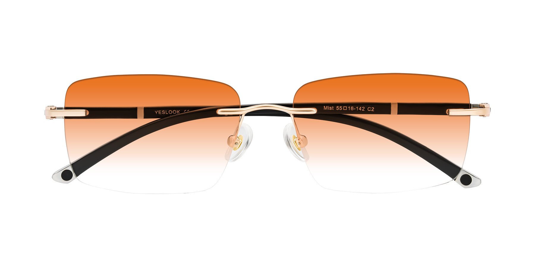 Folded Front of Mist in Rose Gold/Brown with Orange Gradient Lenses