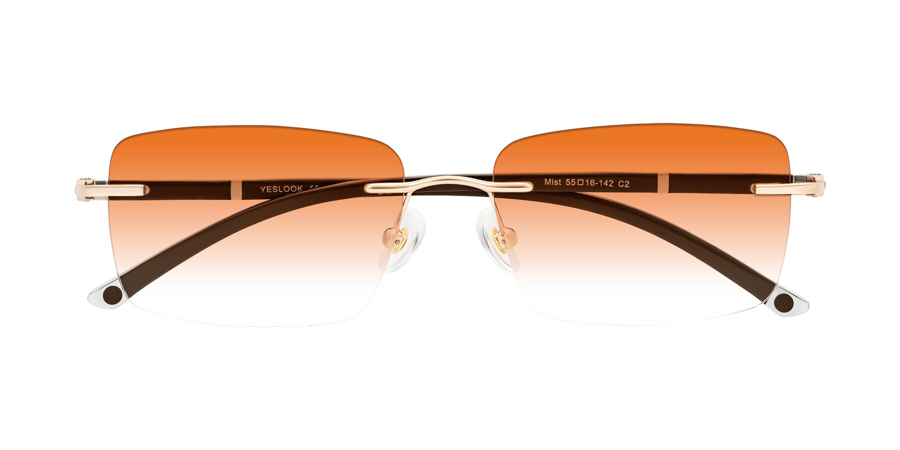 Folded Front of Mist in Rose Gold/Brown with Orange Gradient Lenses
