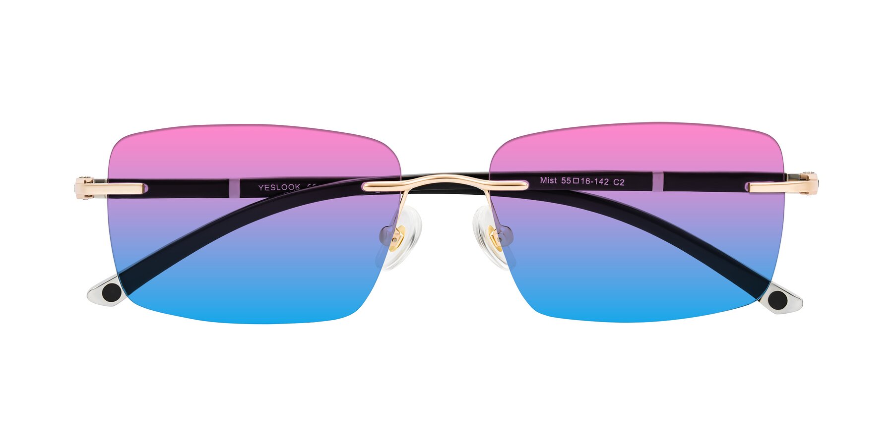 Folded Front of Mist in Rose Gold/Brown with Pink / Blue Gradient Lenses