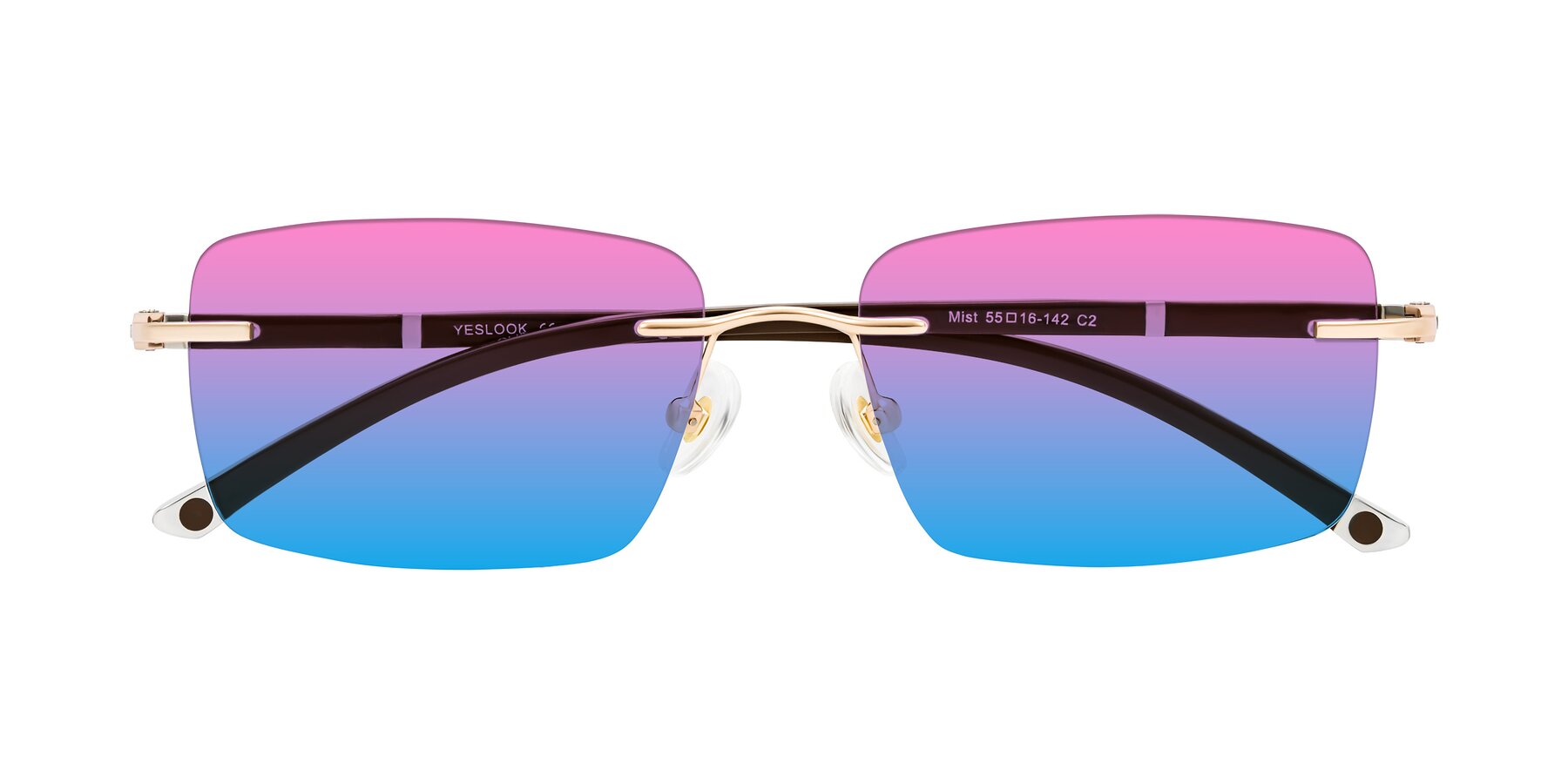 Folded Front of Mist in Rose Gold/Brown with Pink / Blue Gradient Lenses