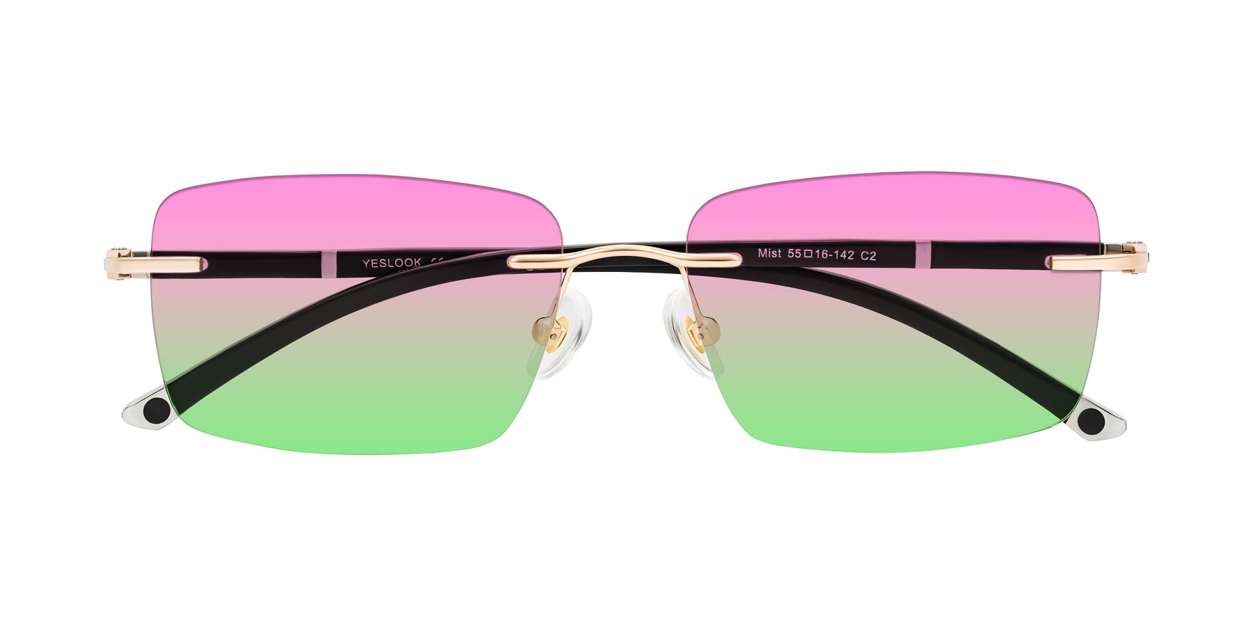 Folded Front of Mist in Rose Gold/Brown with Pink / Green Gradient Lenses