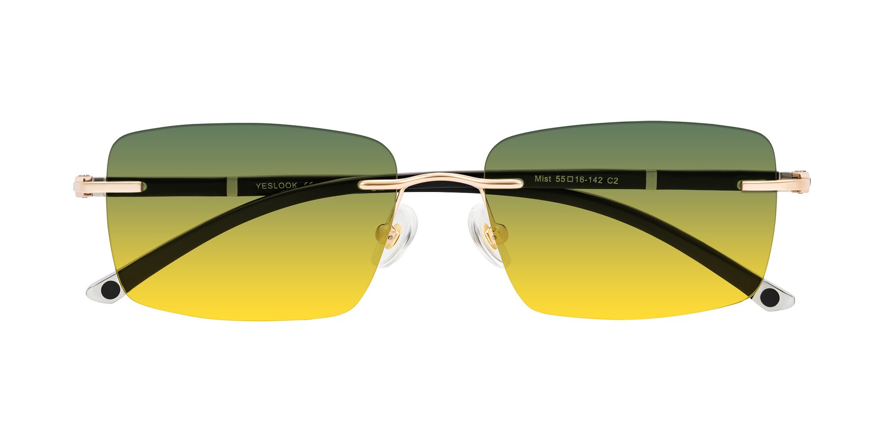 Folded Front of Mist in Rose Gold/Brown with Green / Yellow Gradient Lenses