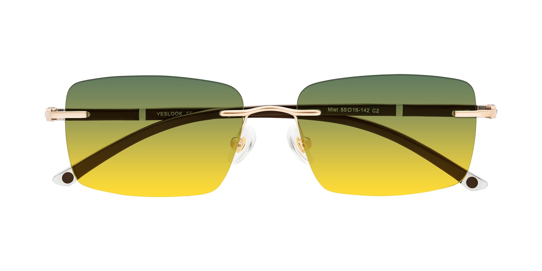 Folded Front of Mist in Rose Gold/Brown with Green / Yellow Gradient Lenses