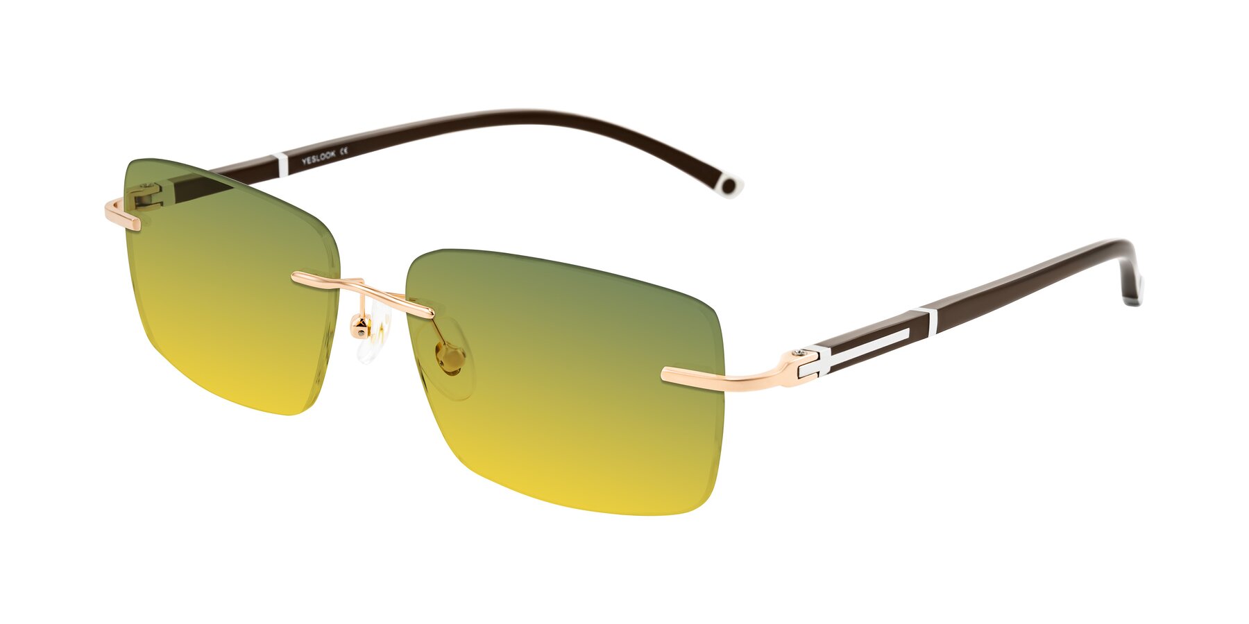 Angle of Mist in Rose Gold/Brown with Green / Yellow Gradient Lenses