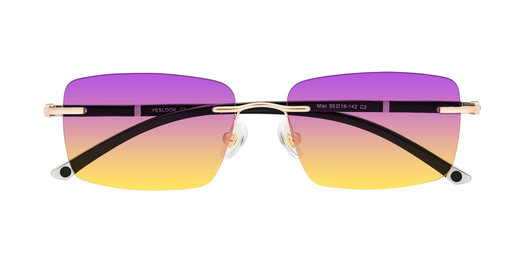Folded Front of Mist in Rose Gold/Brown with Purple / Yellow Gradient Lenses