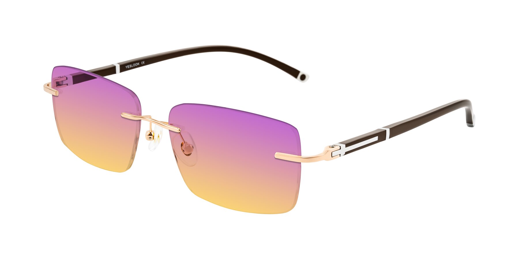 Angle of Mist in Rose Gold/Brown with Purple / Yellow Gradient Lenses