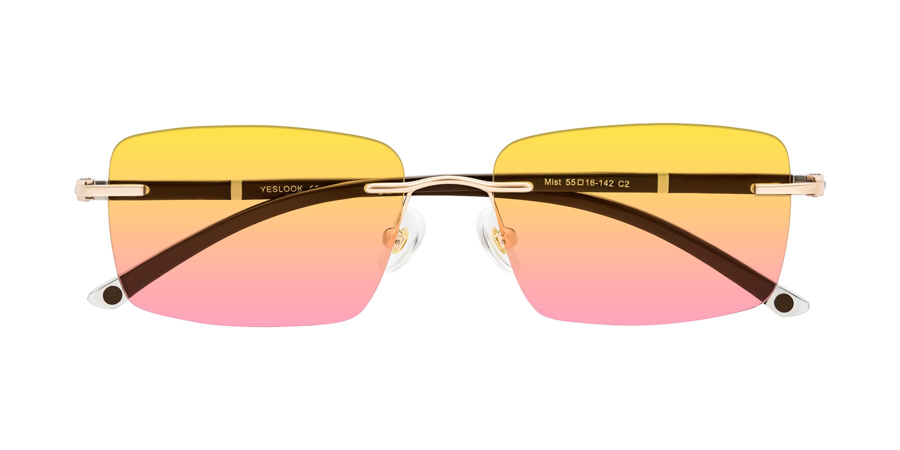 Folded Front of Mist in Rose Gold/Brown with Yellow / Pink Gradient Lenses