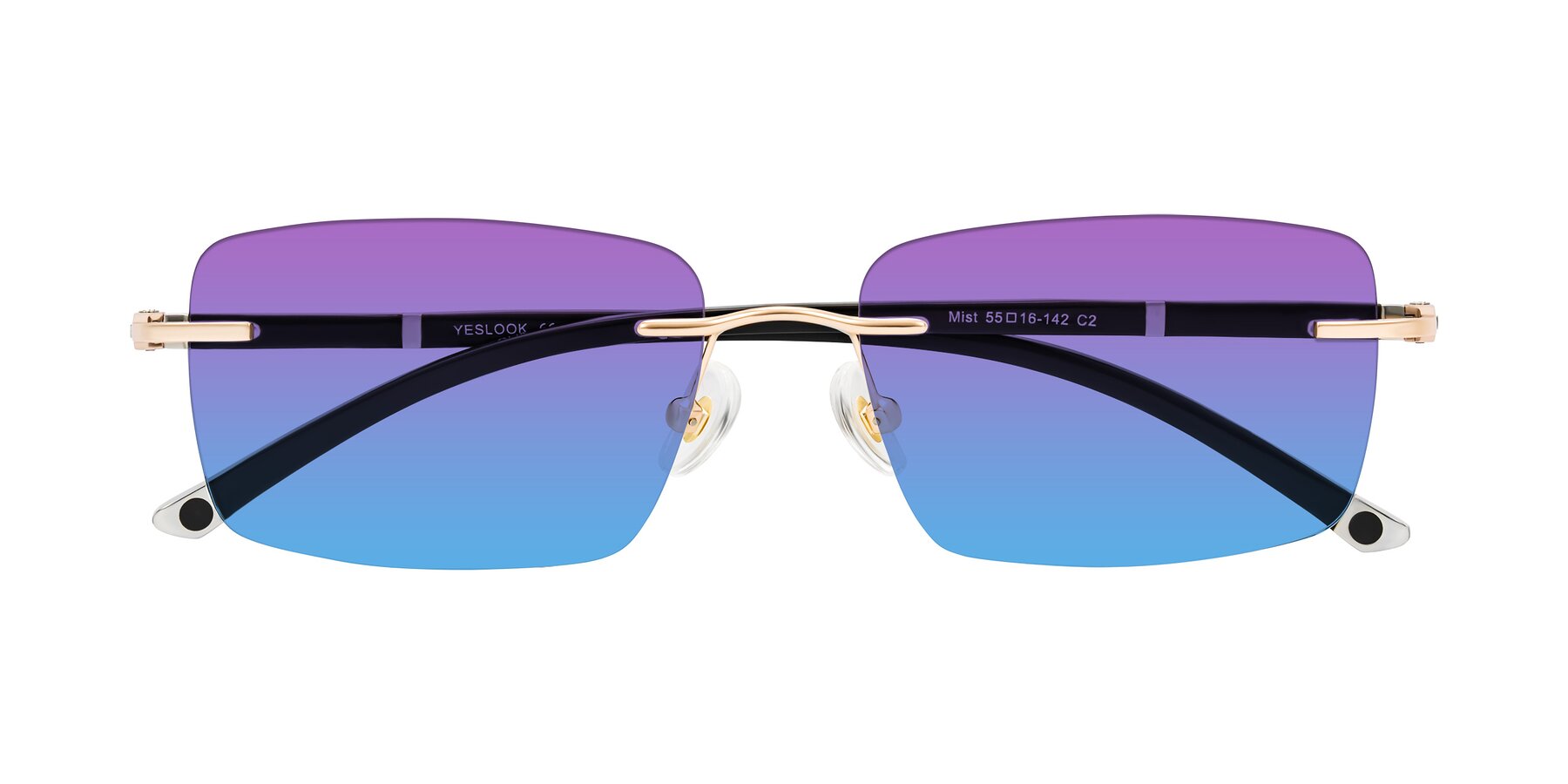 Folded Front of Mist in Rose Gold/Brown with Purple / Blue Gradient Lenses