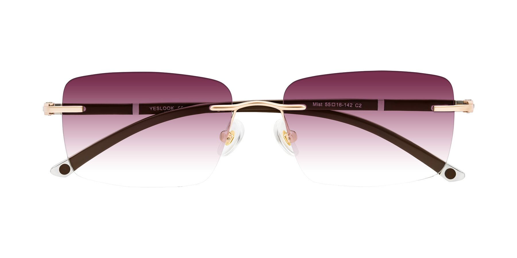 Folded Front of Mist in Rose Gold/Brown with Wine Gradient Lenses