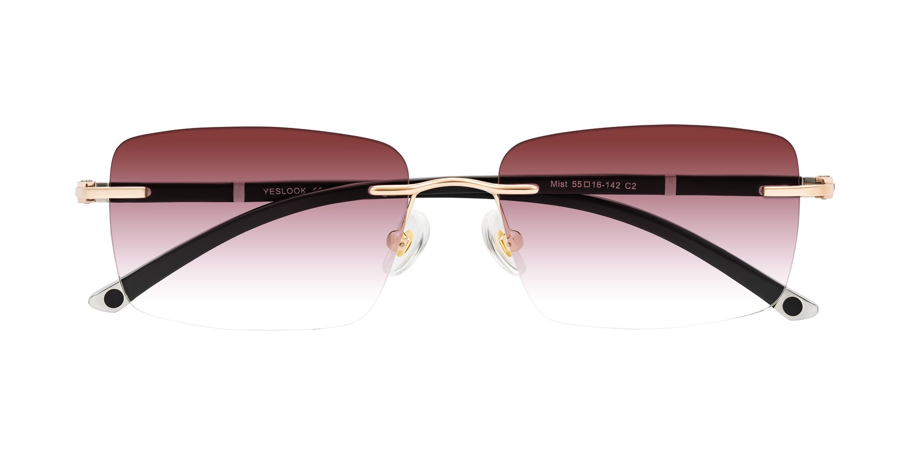 Folded Front of Mist in Rose Gold/Brown with Garnet Gradient Lenses