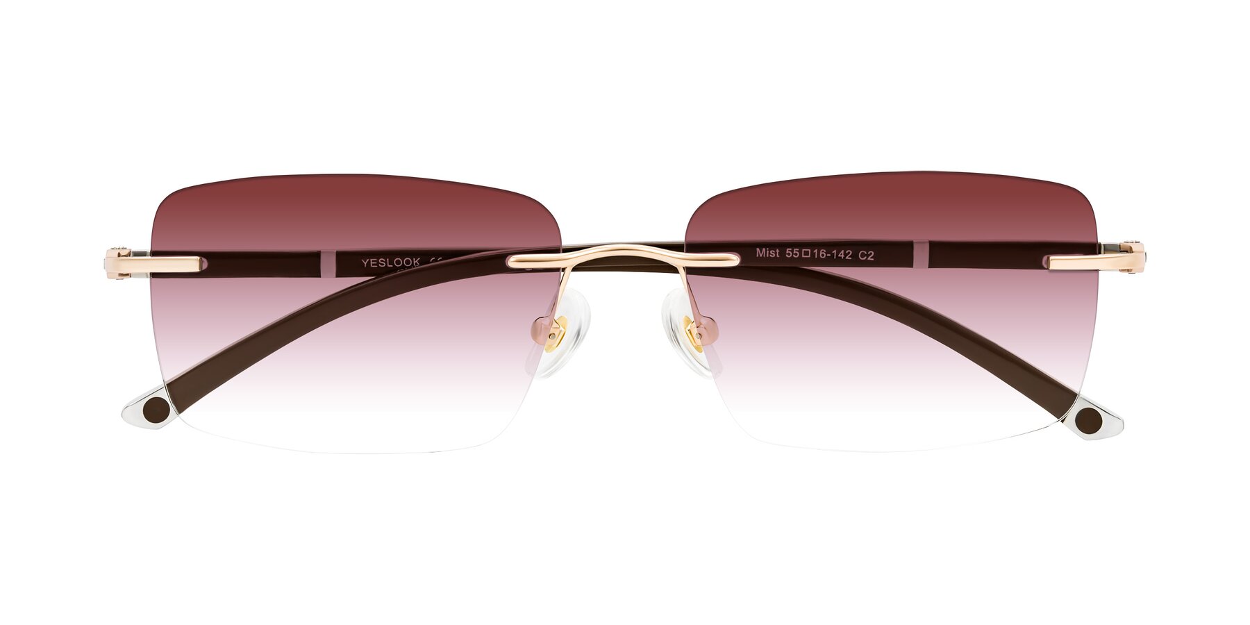 Folded Front of Mist in Rose Gold/Brown with Garnet Gradient Lenses