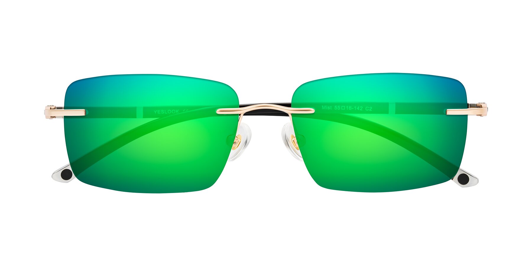 Folded Front of Mist in Rose Gold/Brown with Green Mirrored Lenses