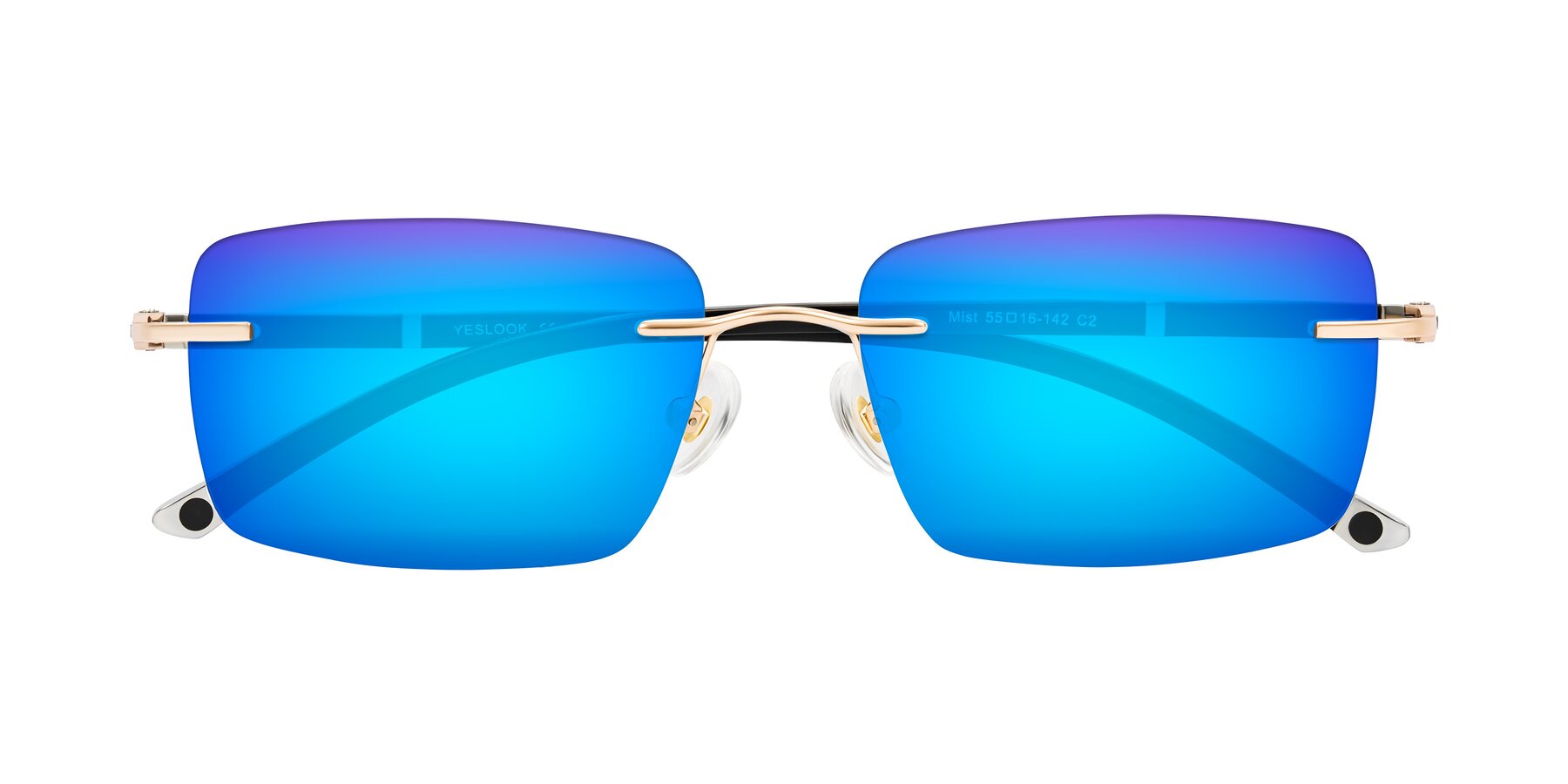 Folded Front of Mist in Rose Gold/Brown with Blue Mirrored Lenses