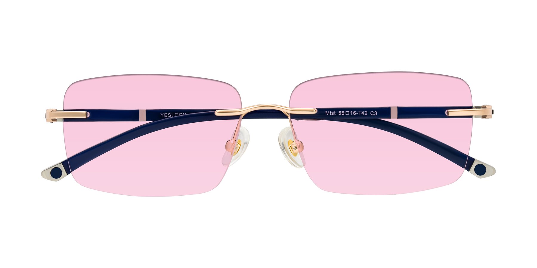 Folded Front of Mist in Rose Gold/Blue with Light Pink Tinted Lenses