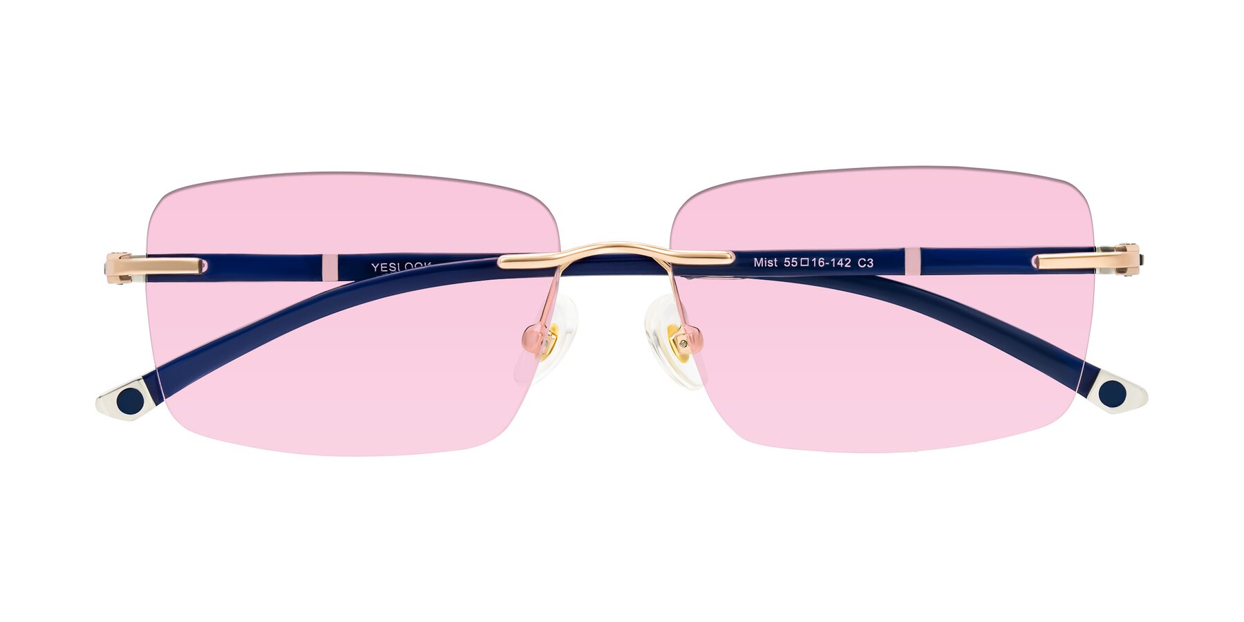Folded Front of Mist in Rose Gold/Blue with Light Pink Tinted Lenses