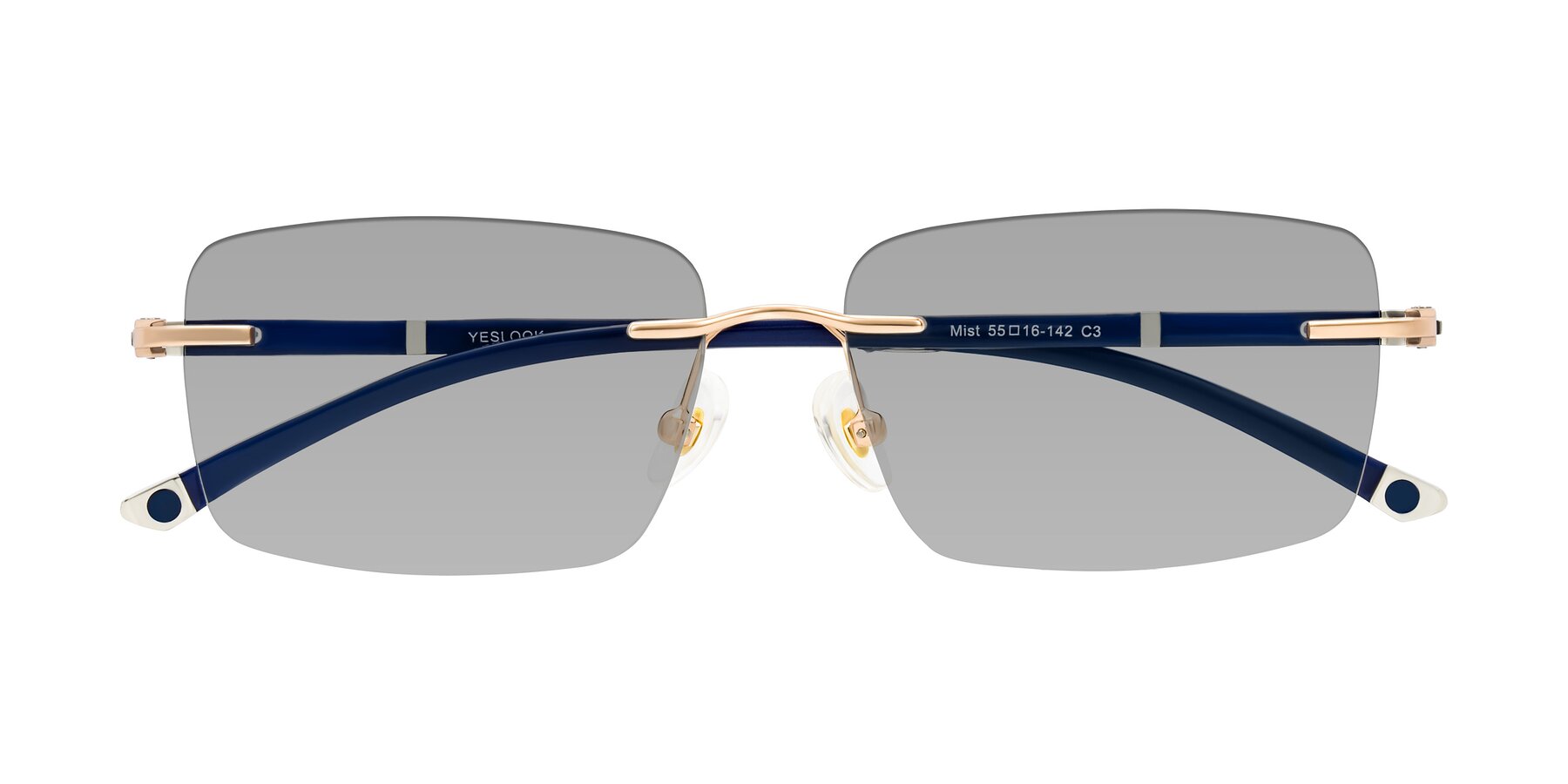 Folded Front of Mist in Rose Gold/Blue with Light Gray Tinted Lenses