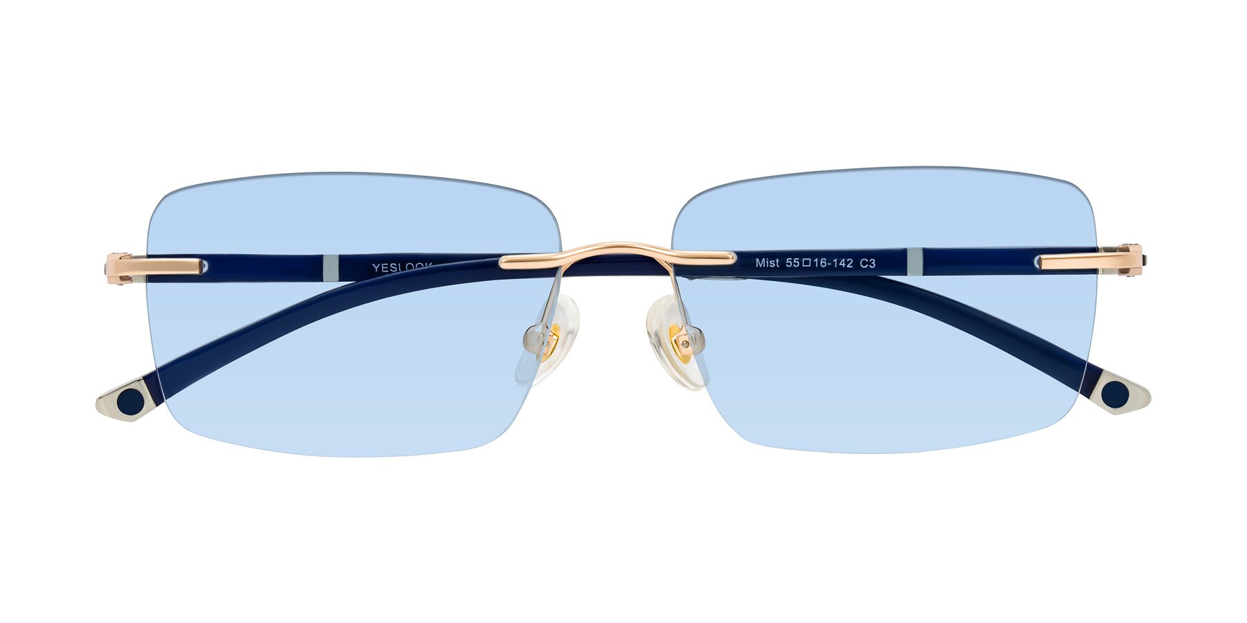 Folded Front of Mist in Rose Gold/Blue with Light Blue Tinted Lenses
