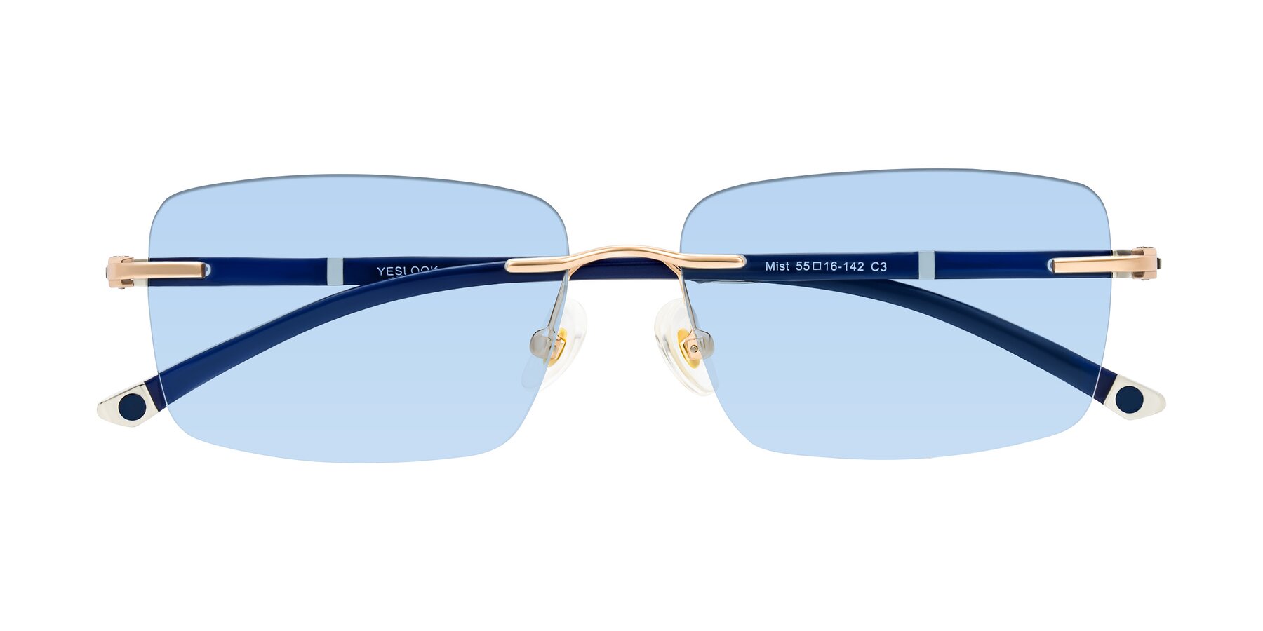 Folded Front of Mist in Rose Gold/Blue with Light Blue Tinted Lenses