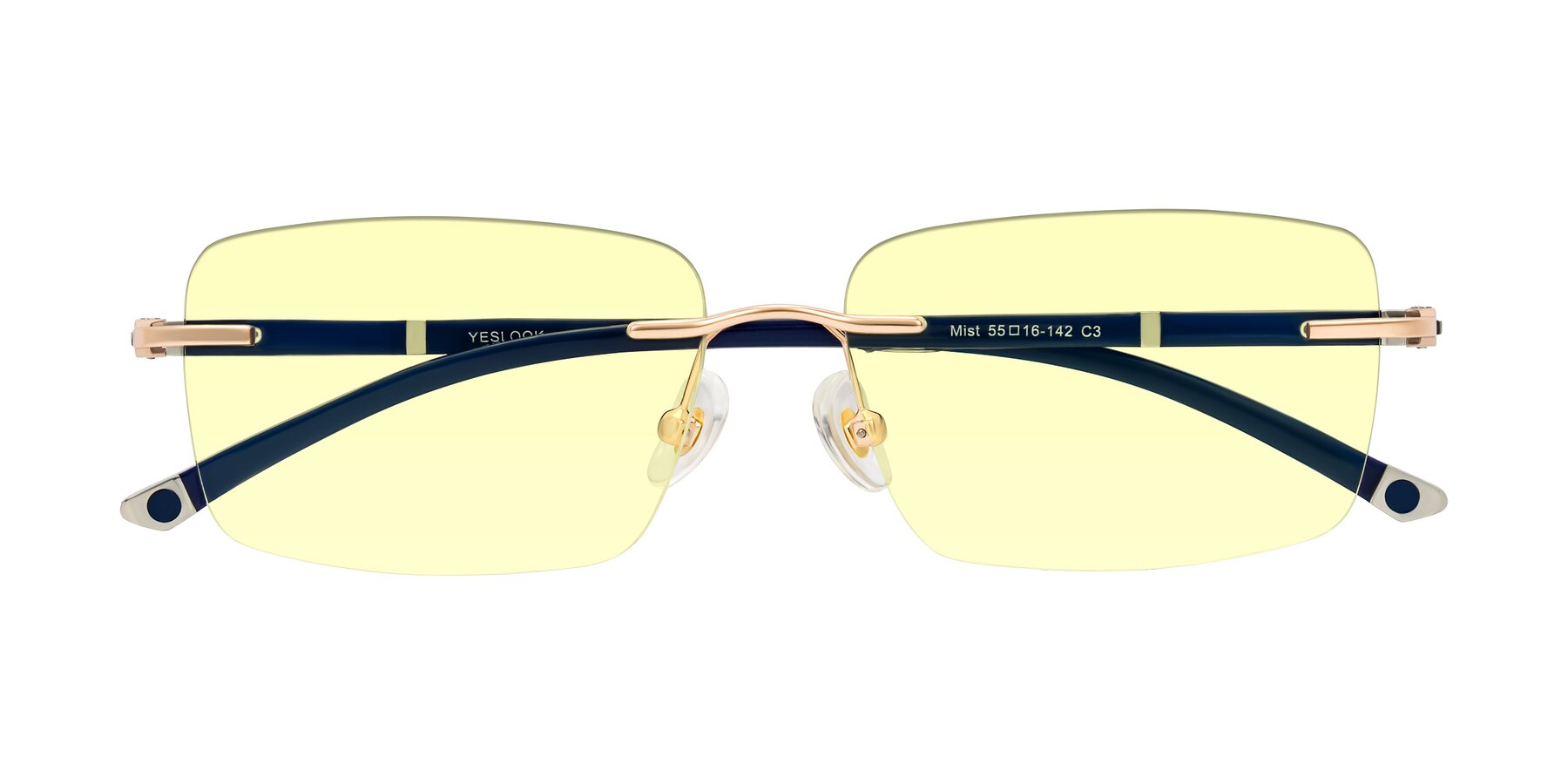 Folded Front of Mist in Rose Gold/Blue with Light Yellow Tinted Lenses