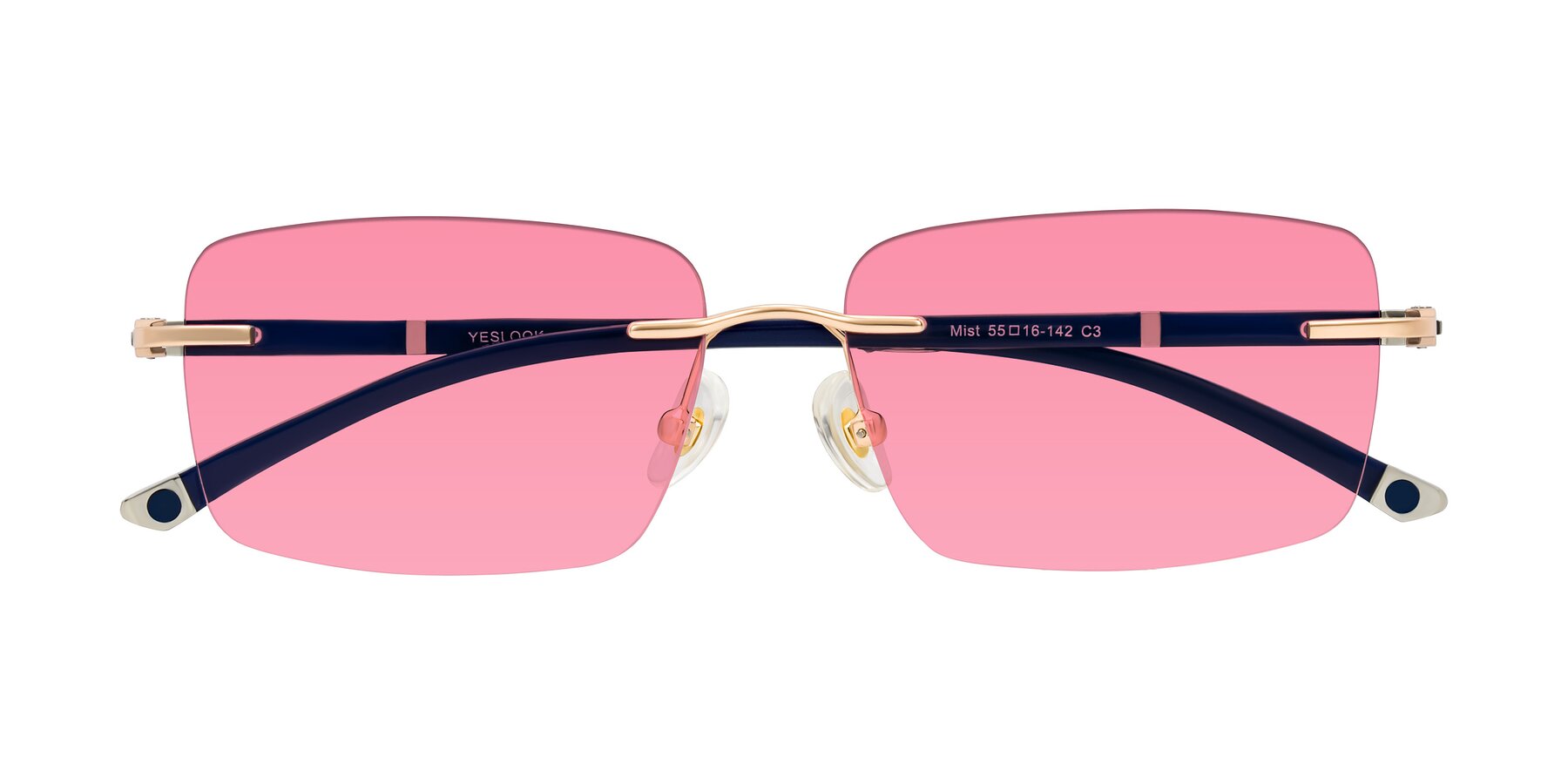 Folded Front of Mist in Rose Gold/Blue with Pink Tinted Lenses