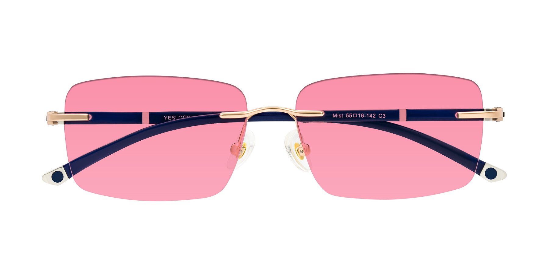 Folded Front of Mist in Rose Gold/Blue with Pink Tinted Lenses